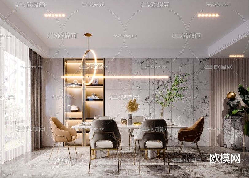 现代轻奢餐厅3d模型下载(渲染图4)