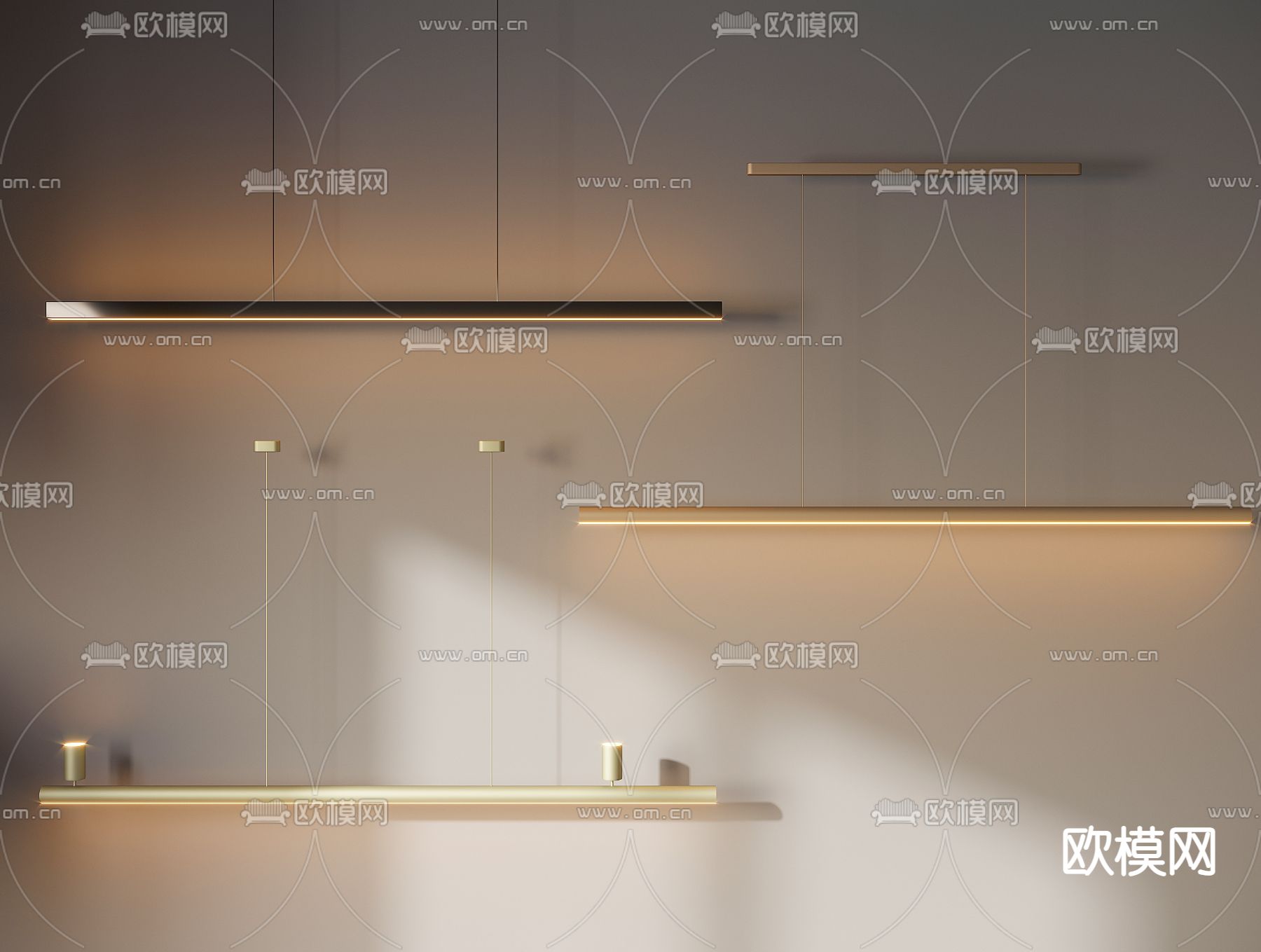 现代长条办公吊灯3d模型下载