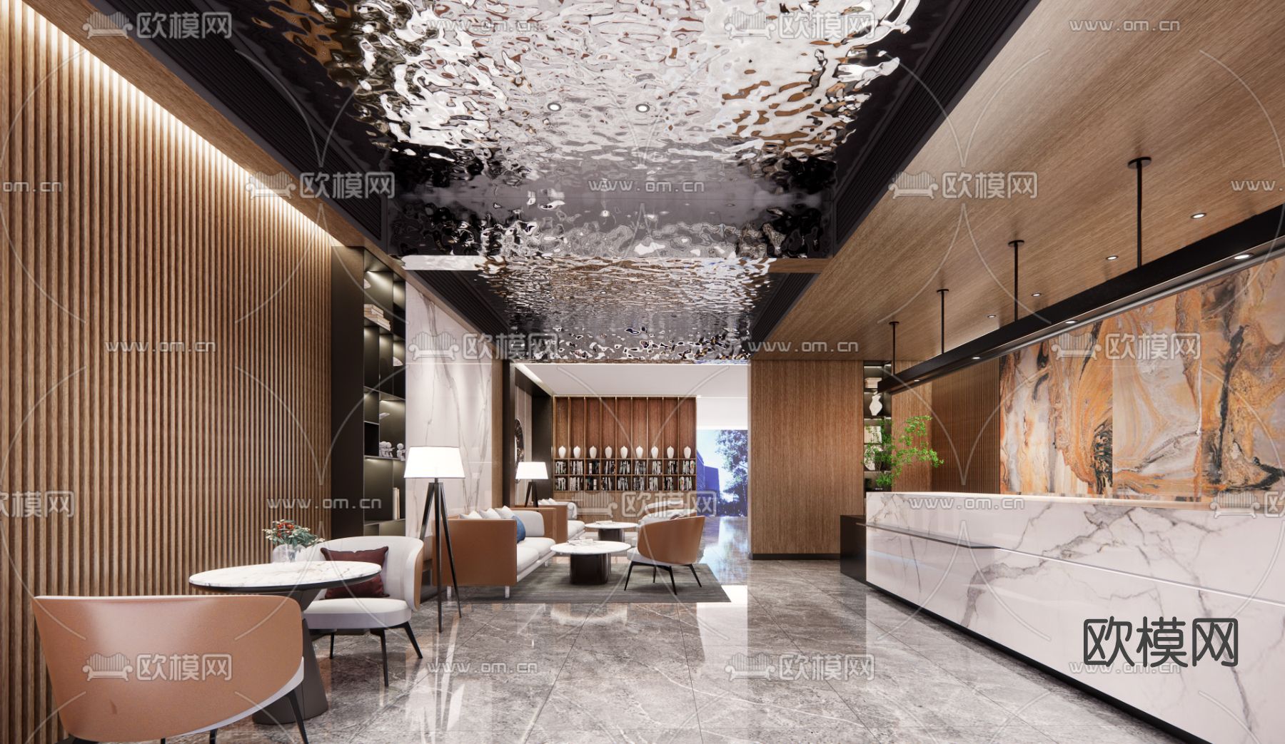 现代大堂前台su模型下载（渲染图1）