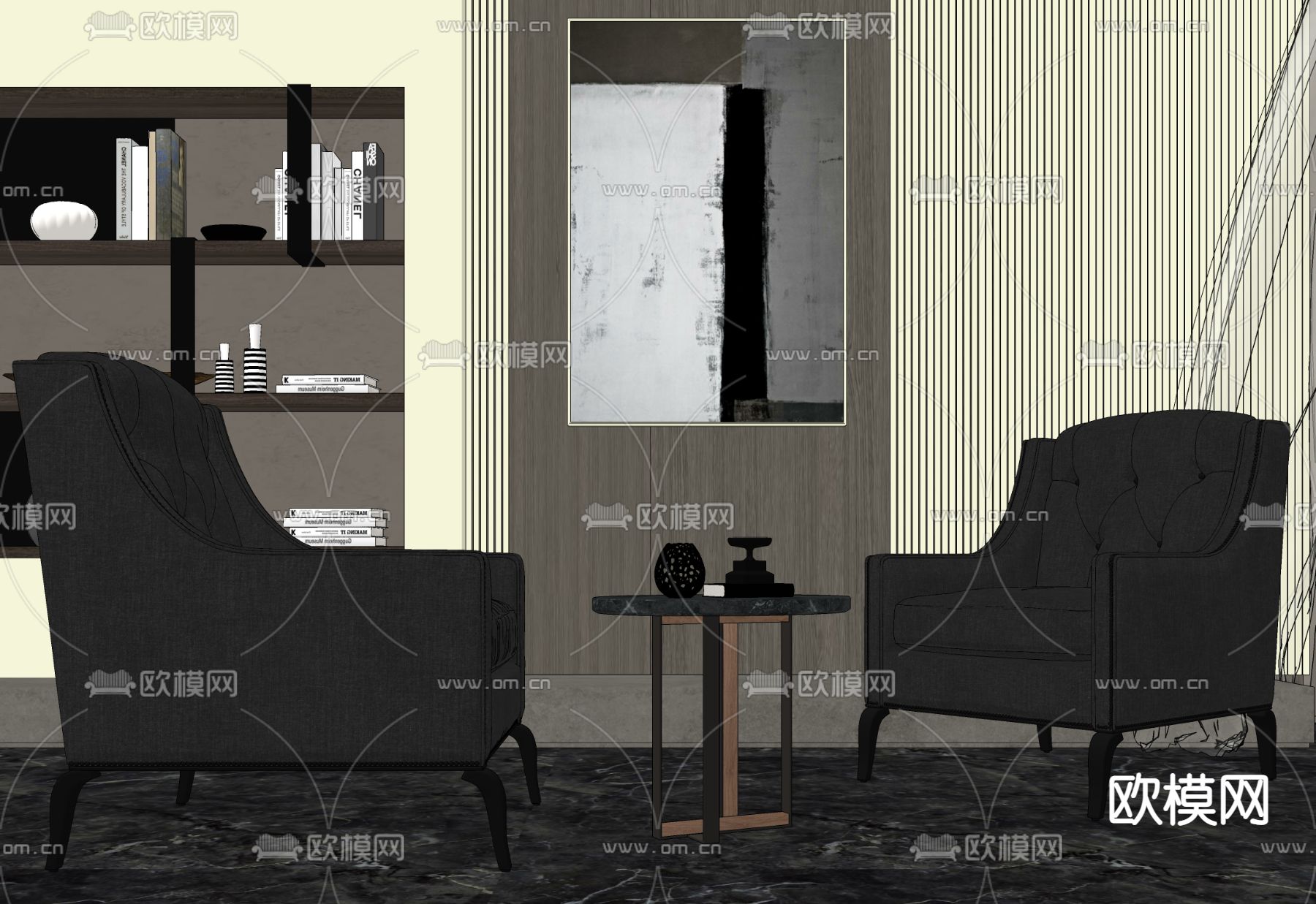 欧式轻奢休闲沙发su模型下载（渲染图2）