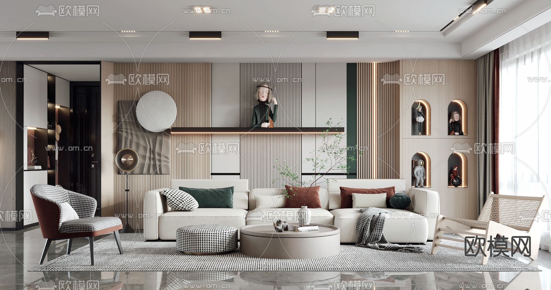 现代轻奢客厅3d模型下载（渲染图1）
