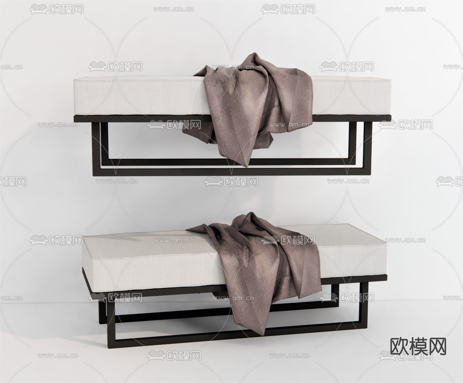 现代床尾凳脚踏su模型下载（渲染图1）