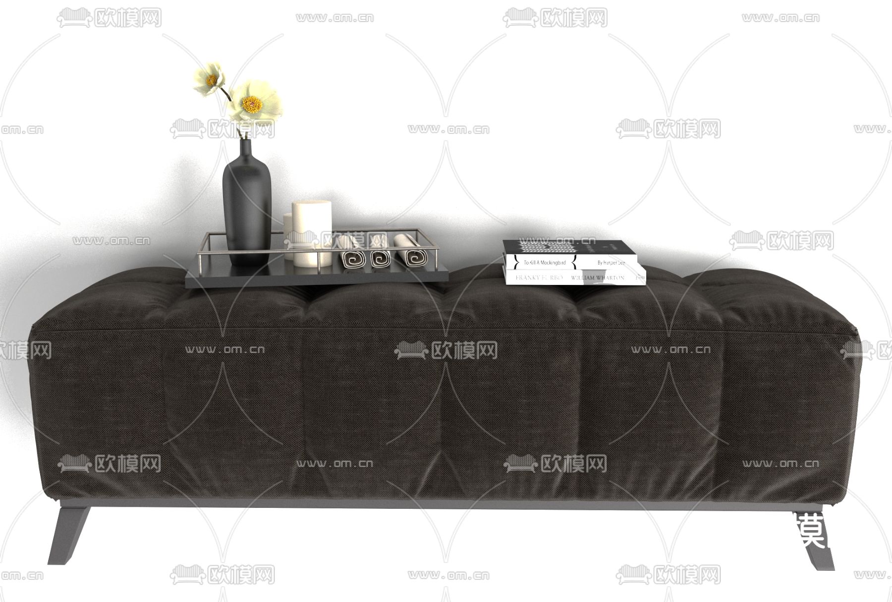 简欧布艺沙发脚踏免费3d模型下载