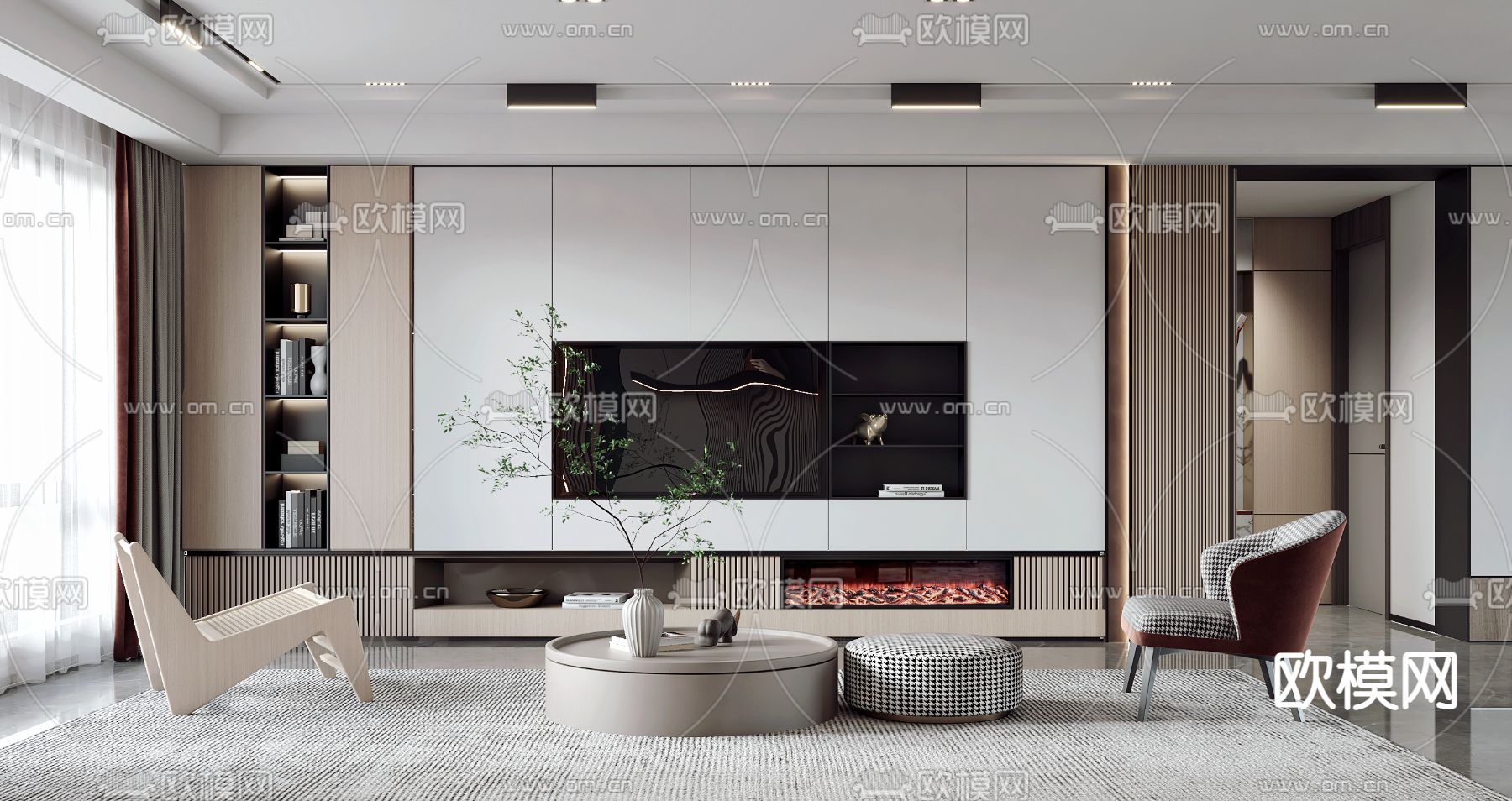 现代轻奢客厅3d模型下载（渲染图2）