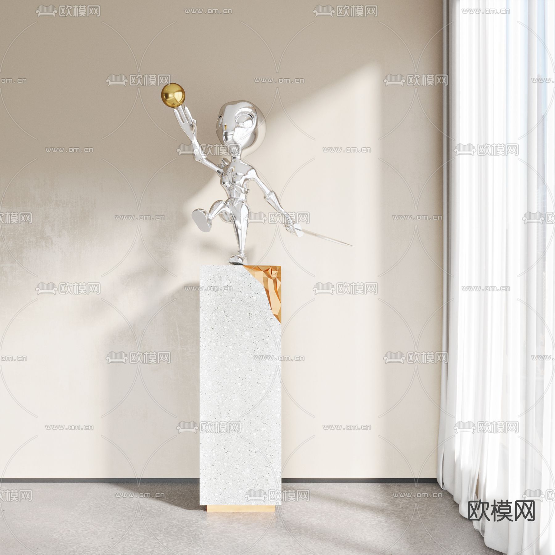 现代抽象人物雕塑3d模型下载