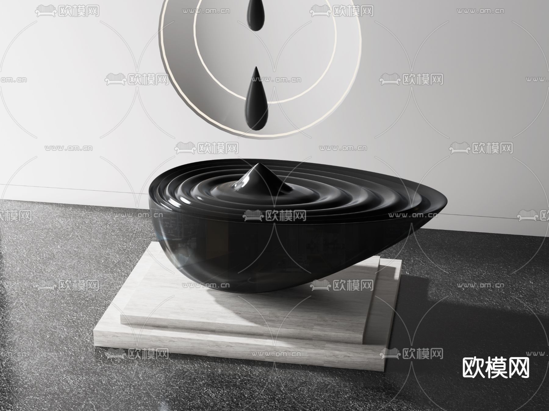 现代艺术水滴雕塑3d模型下载（渲染图2）