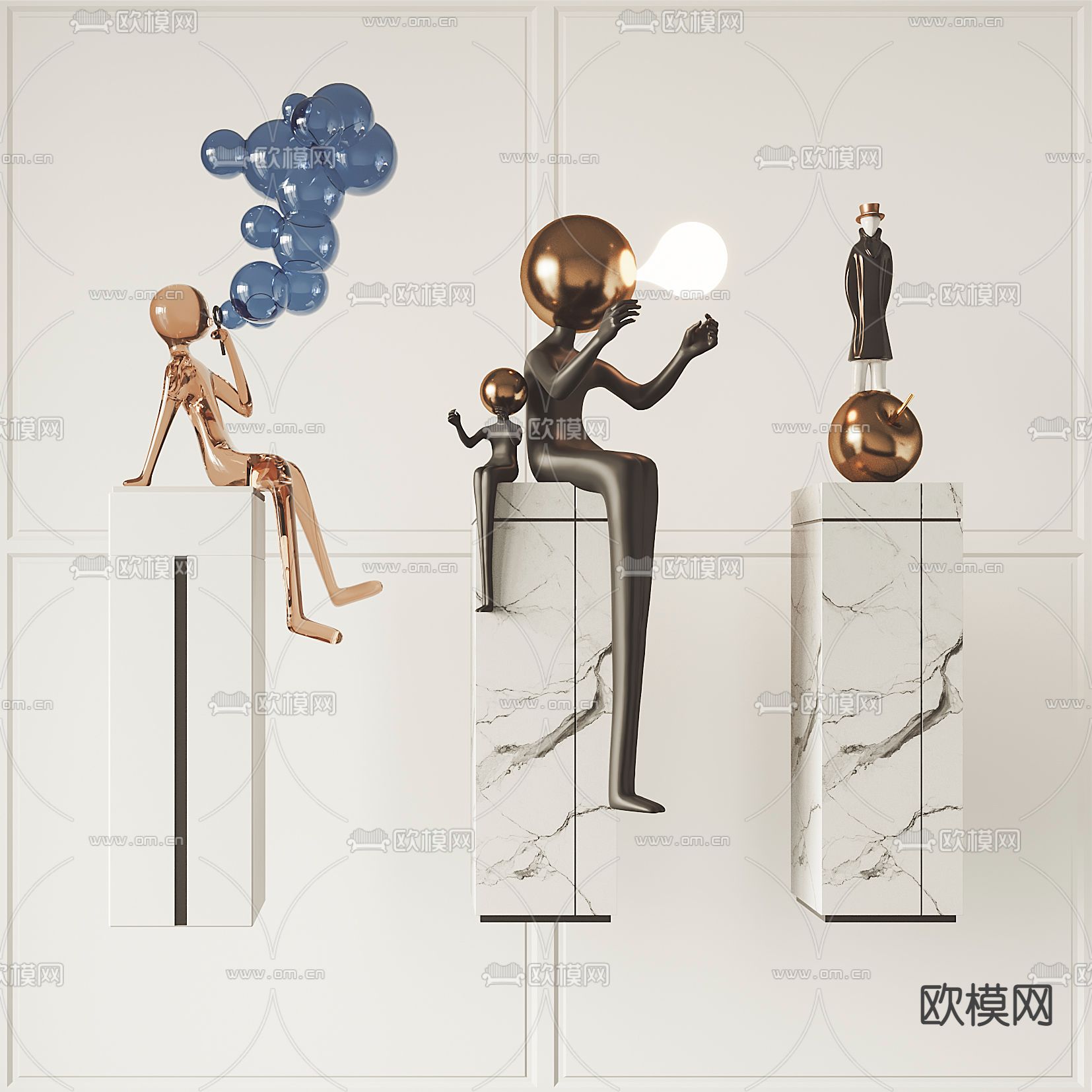 现代抽象人物雕塑3d模型下载