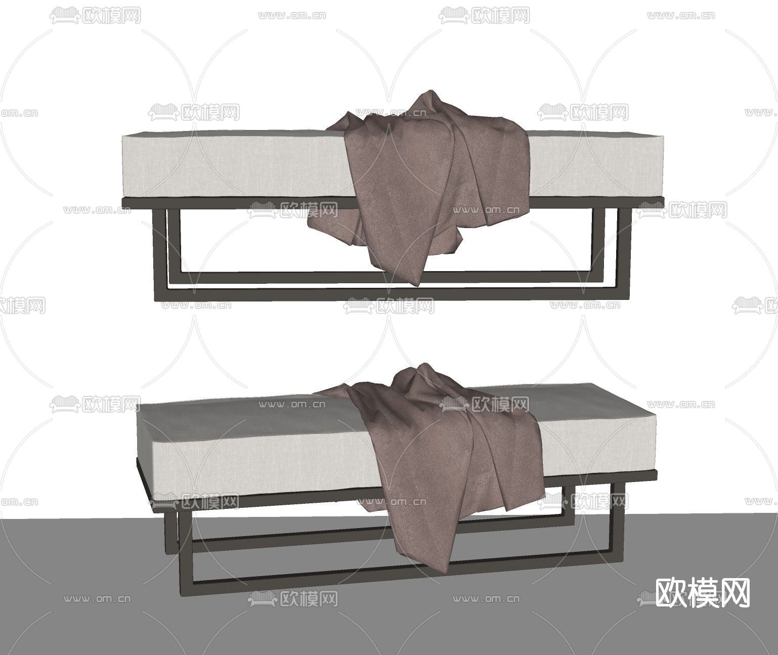 现代床尾凳脚踏su模型下载（渲染图2）
