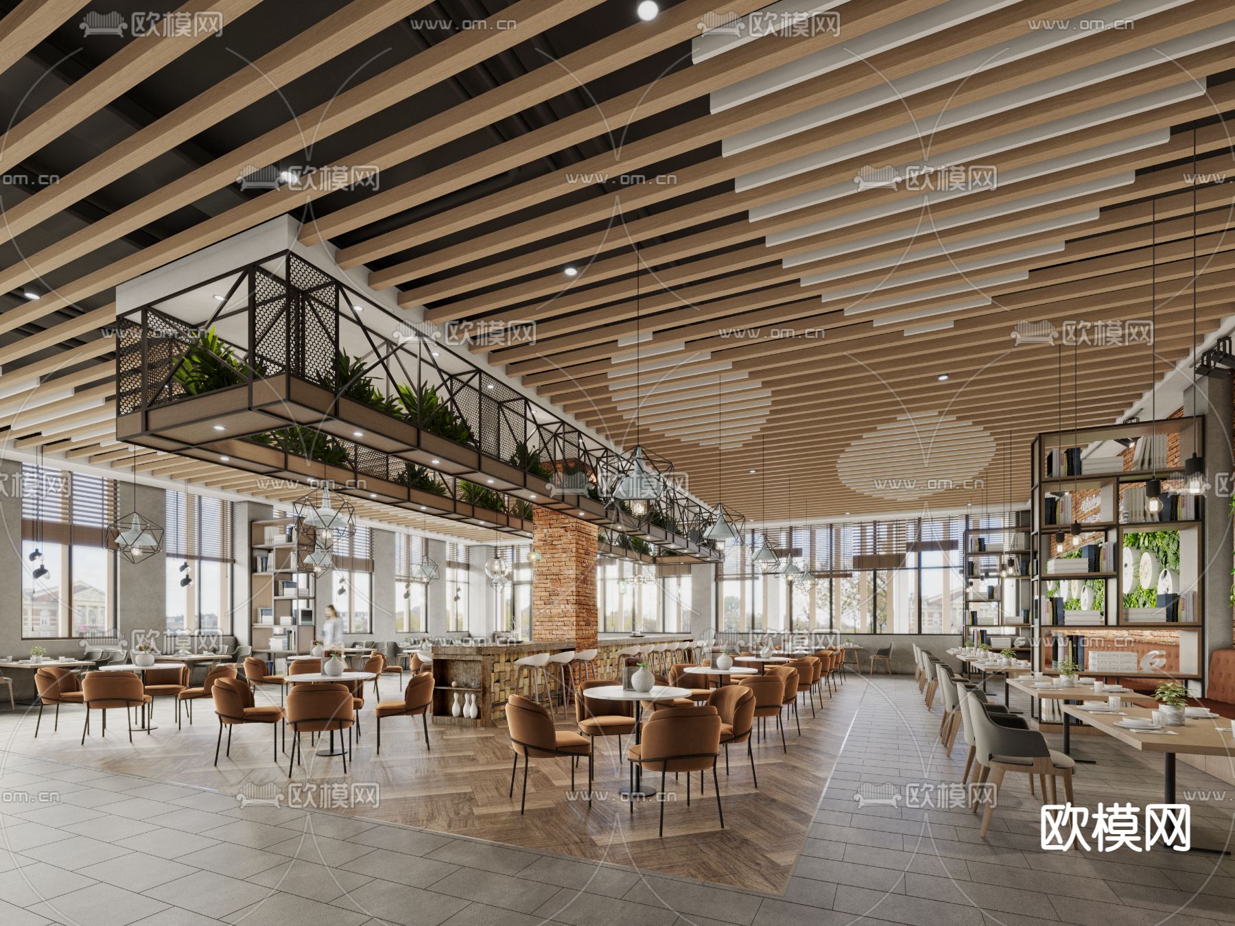 工业风咖啡厅3d模型下载（渲染图2）