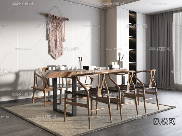 新中式茶桌椅3d模型下载