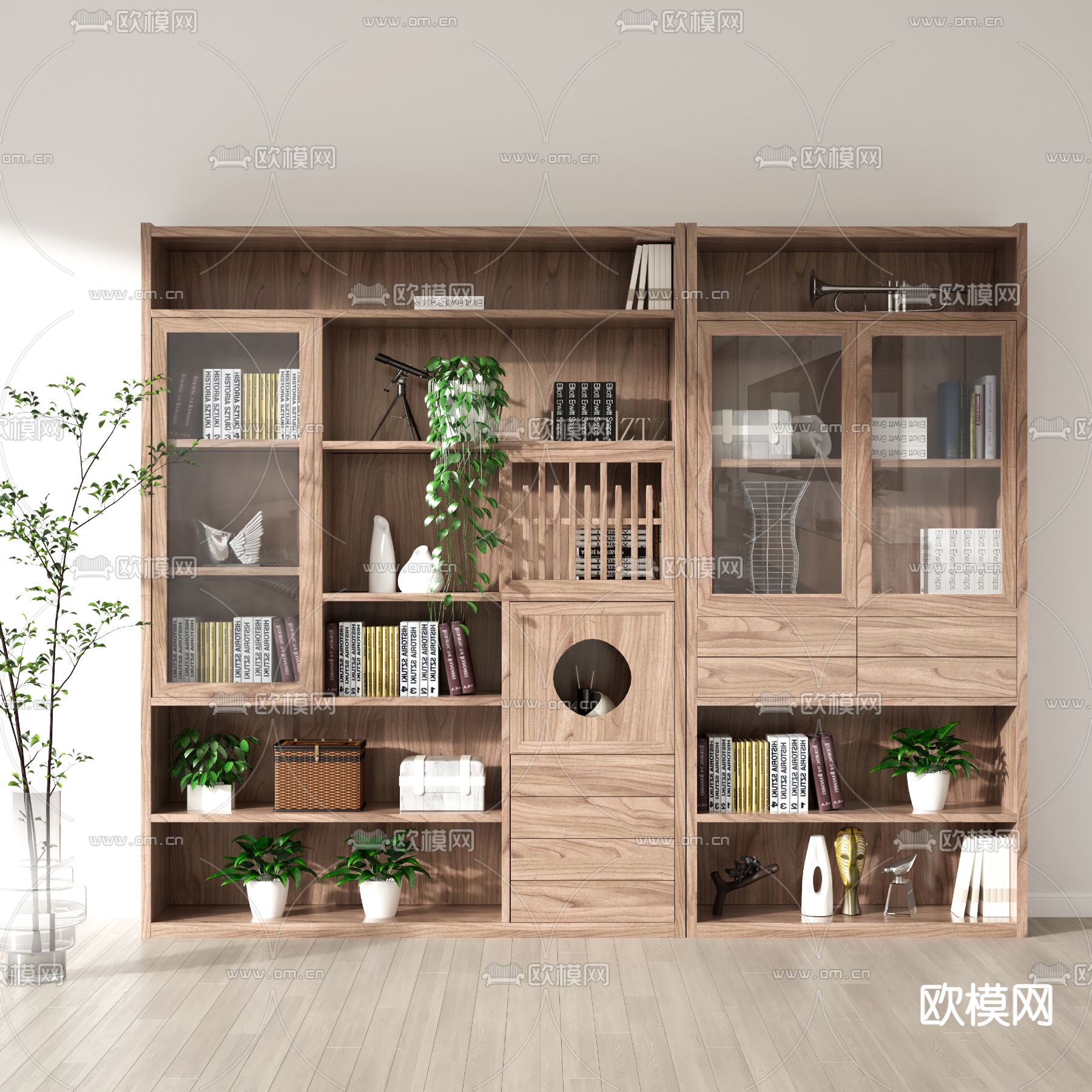北欧原木书柜装饰柜3d模型