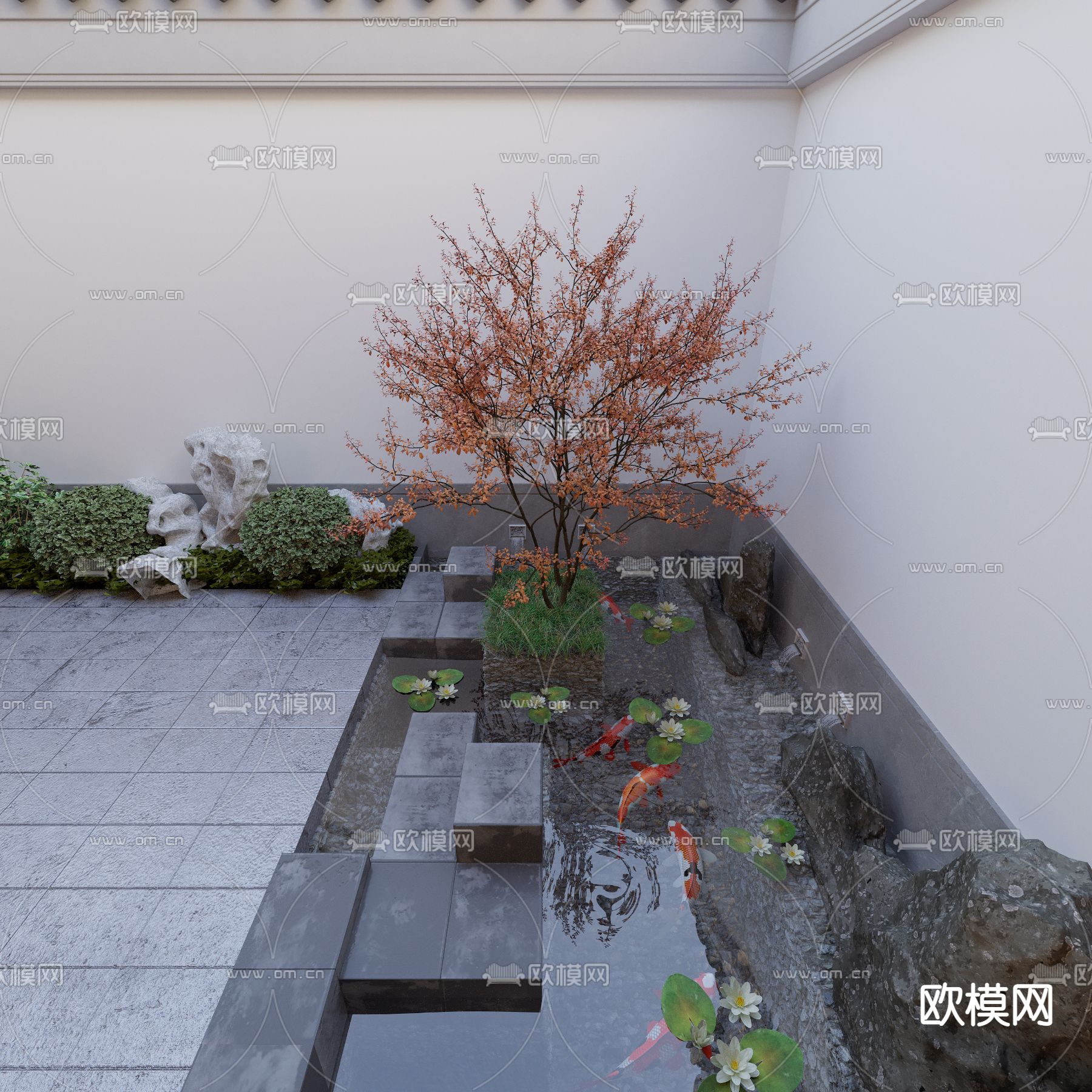 中式徽式别墅庭院3d模型下载（渲染图3）