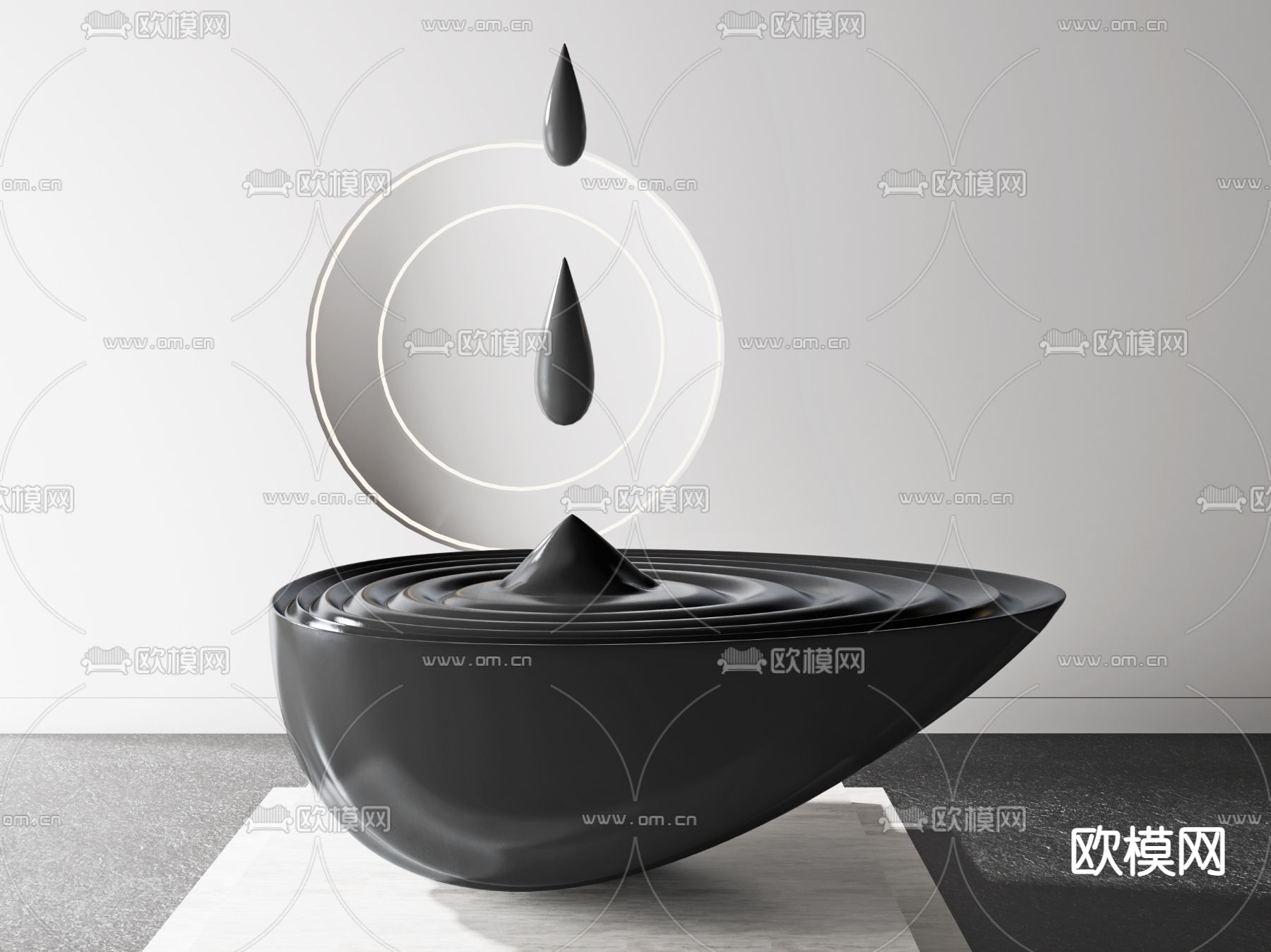 现代艺术水滴雕塑3d模型下载（渲染图1）