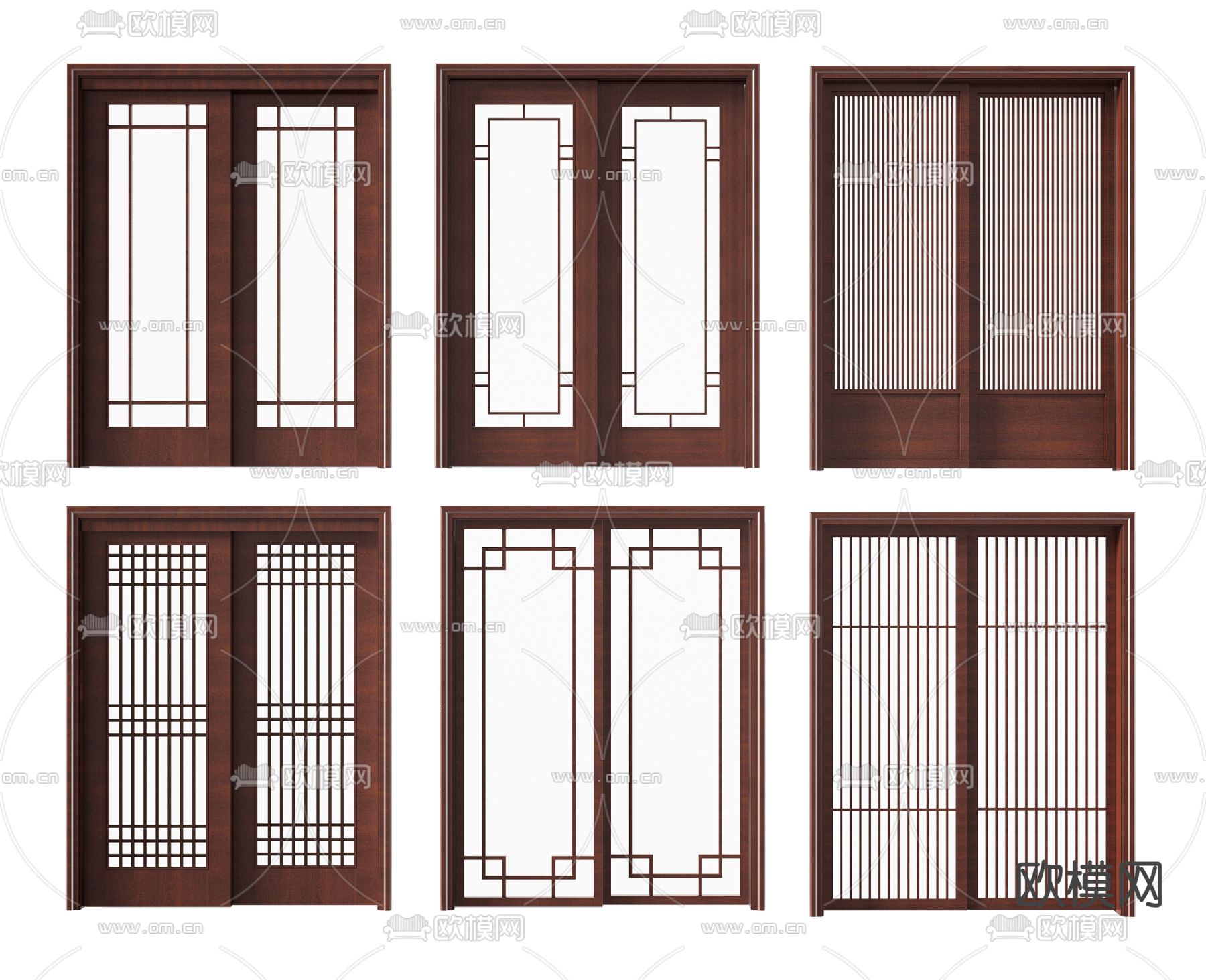 新中式玻璃推拉门3d模型下载_ID11690997_3dmax免费模型-欧模网
