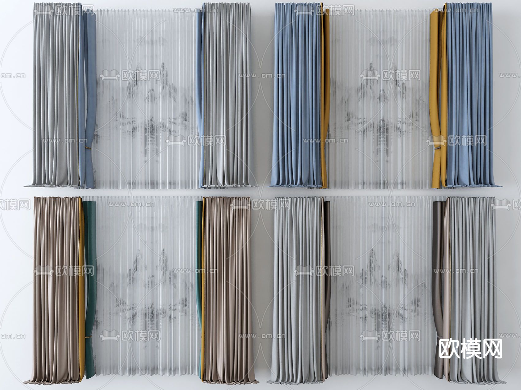 现代布艺窗帘3d模型下载