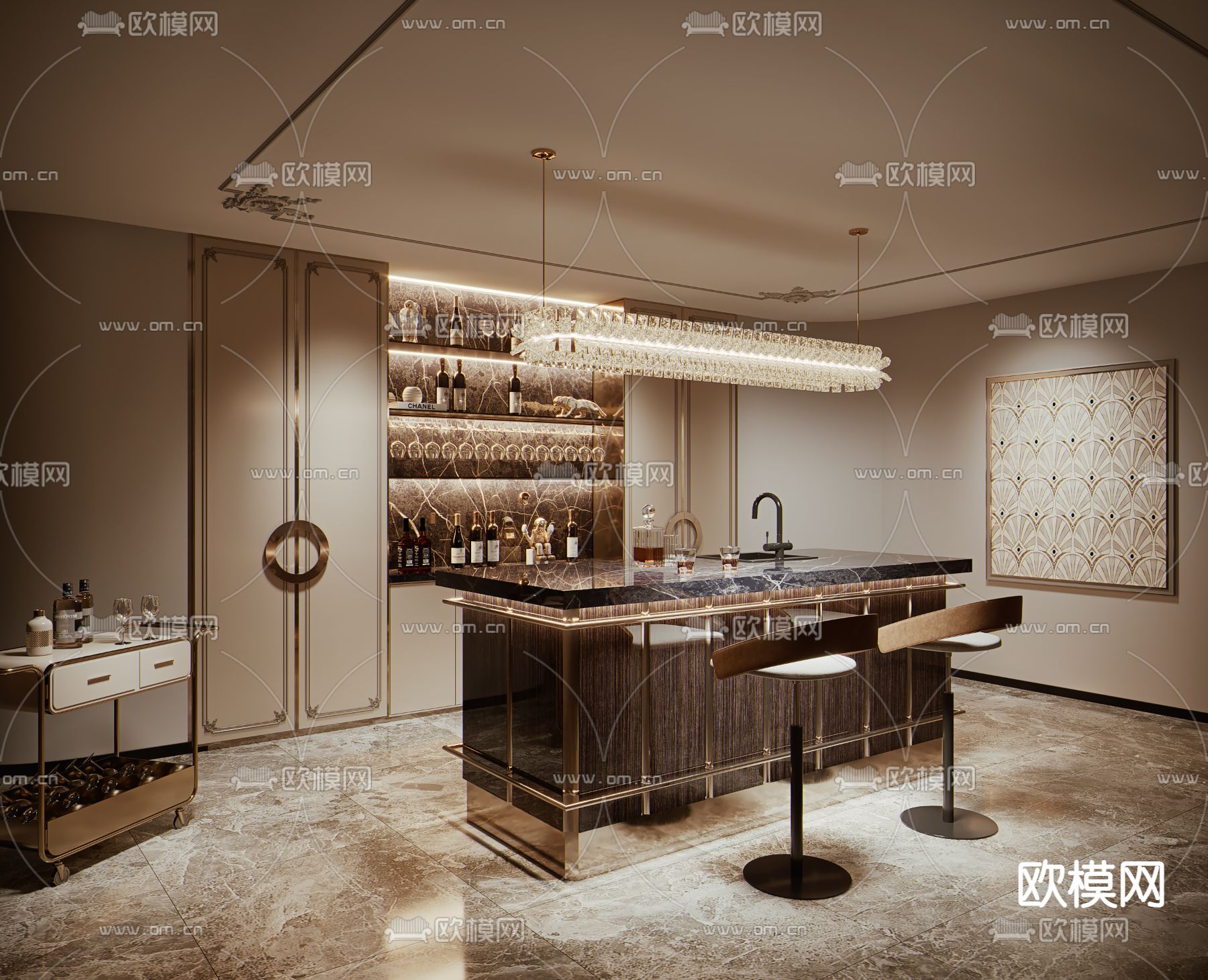 新古典红酒房吧台3d模型