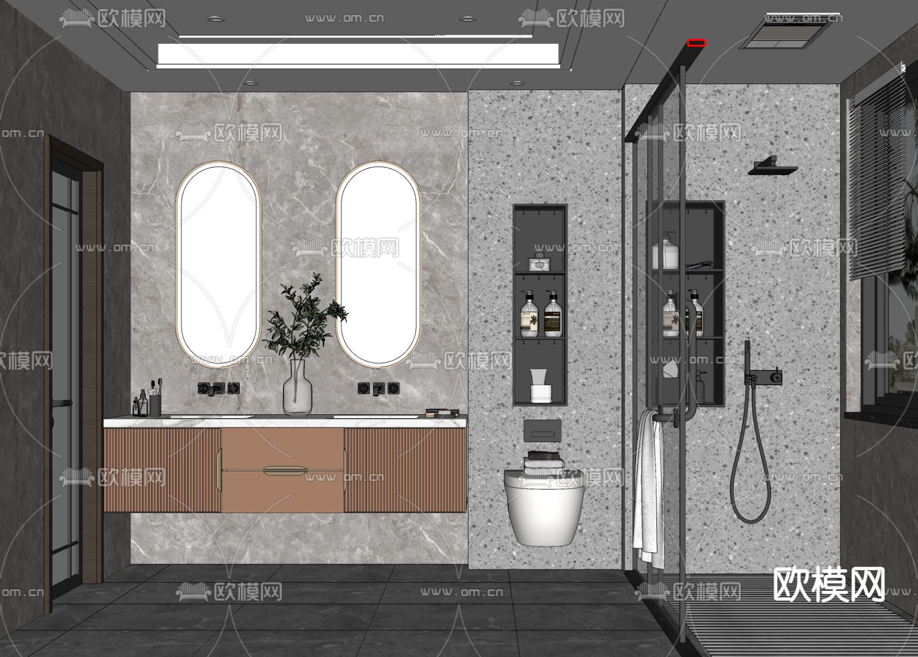 现代卫生间su模型下载（渲染图2）