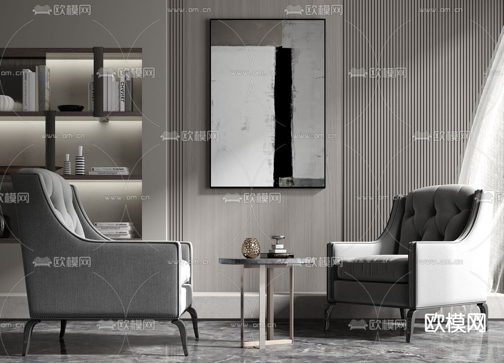 欧式轻奢休闲沙发su模型下载（渲染图1）