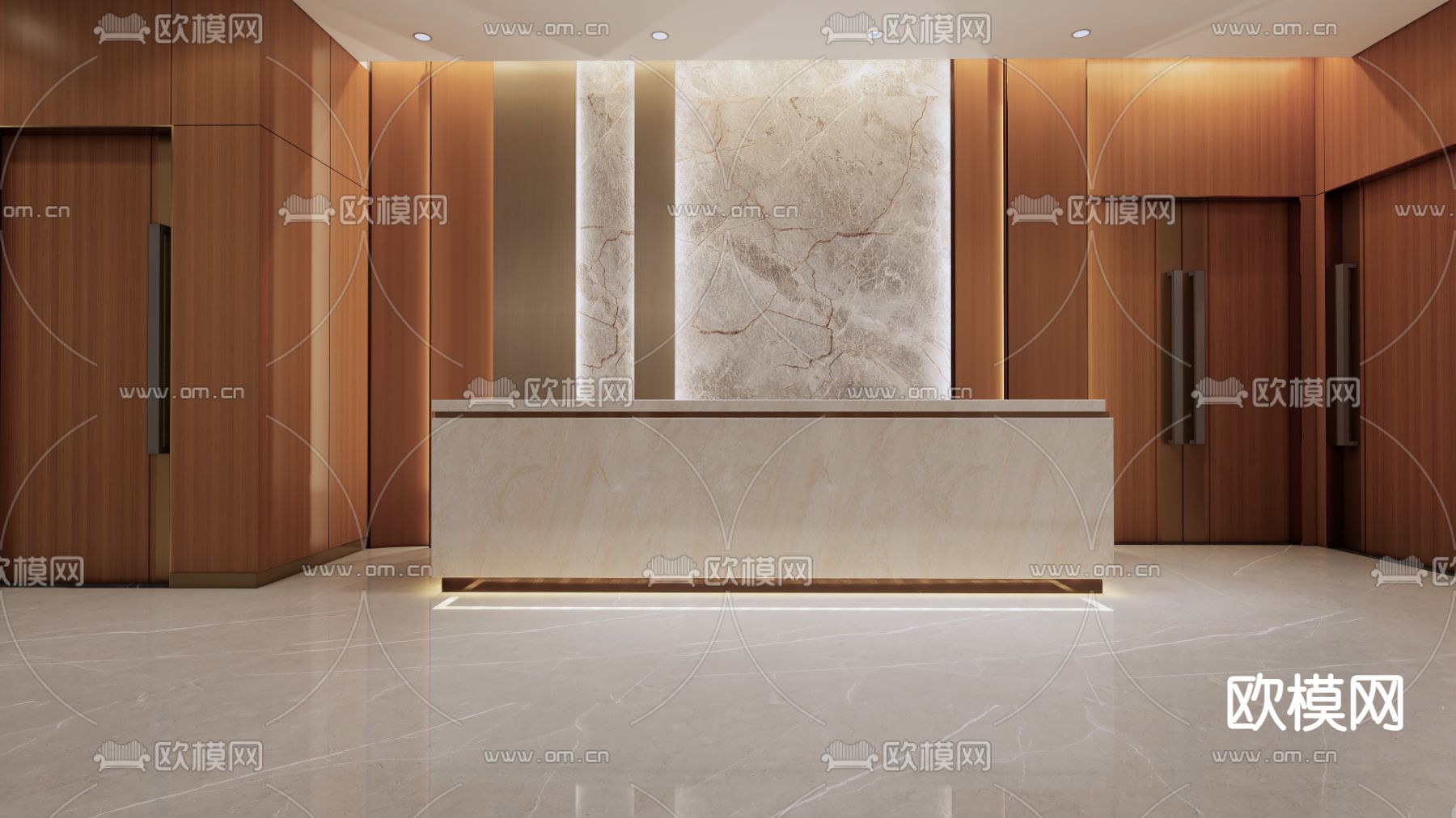 现代办公前台电梯间su模型下载（渲染图3）