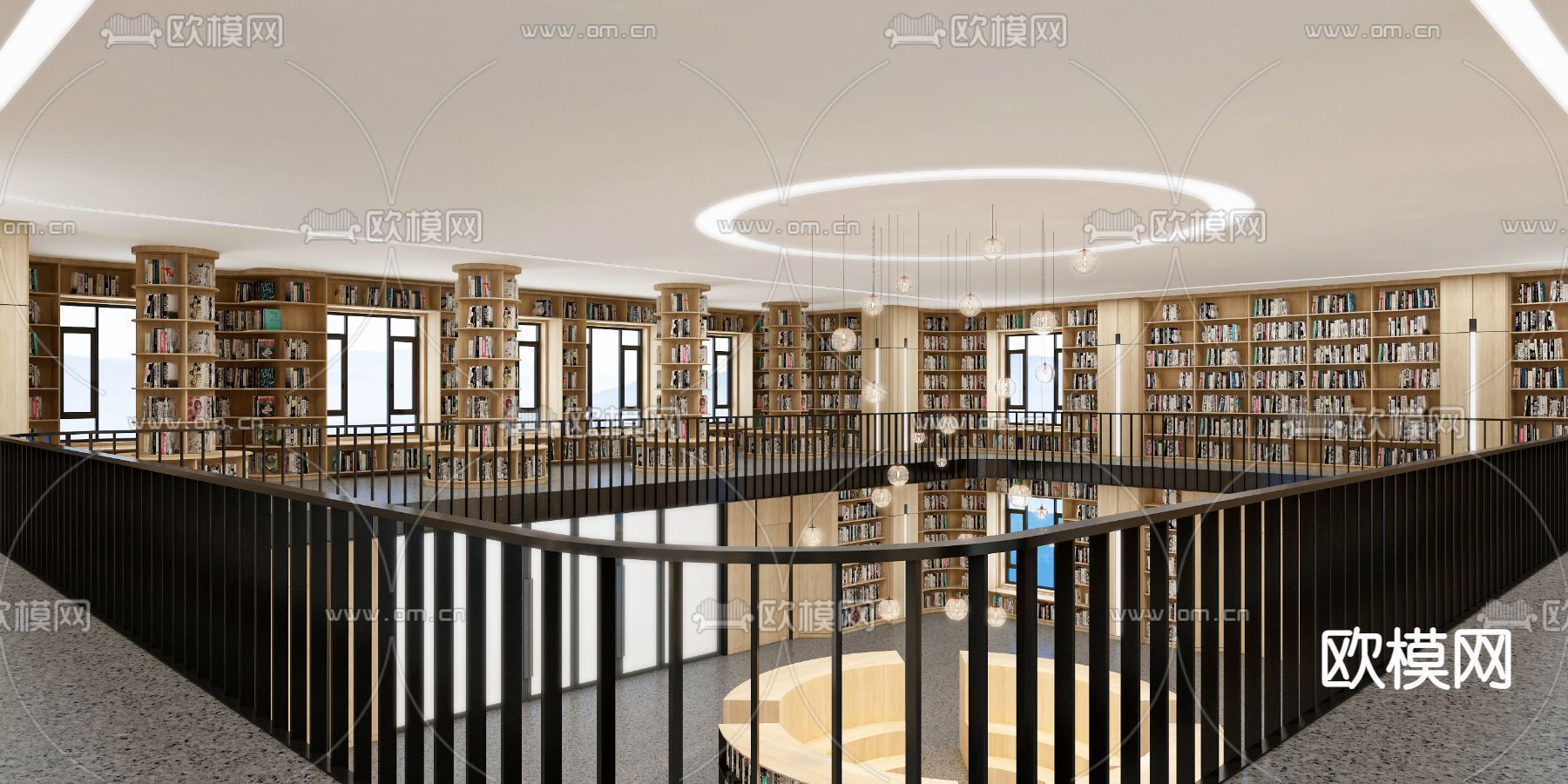 现代图书馆中庭3d模型