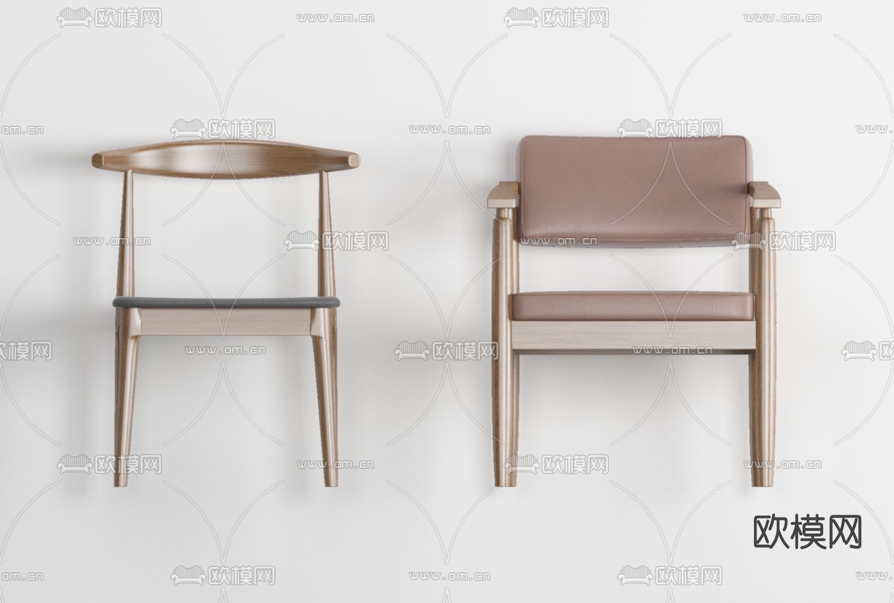 北欧实木单椅免费3d模型下载