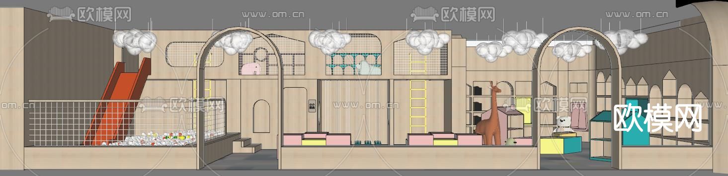 现代幼儿园绘本区su模型下载（渲染图2）