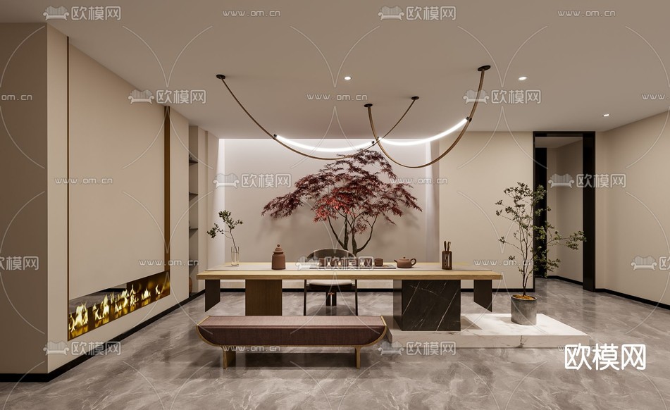 新中式茶室免费3d模型下载_ID11694634_3dmax免费模型-欧模网