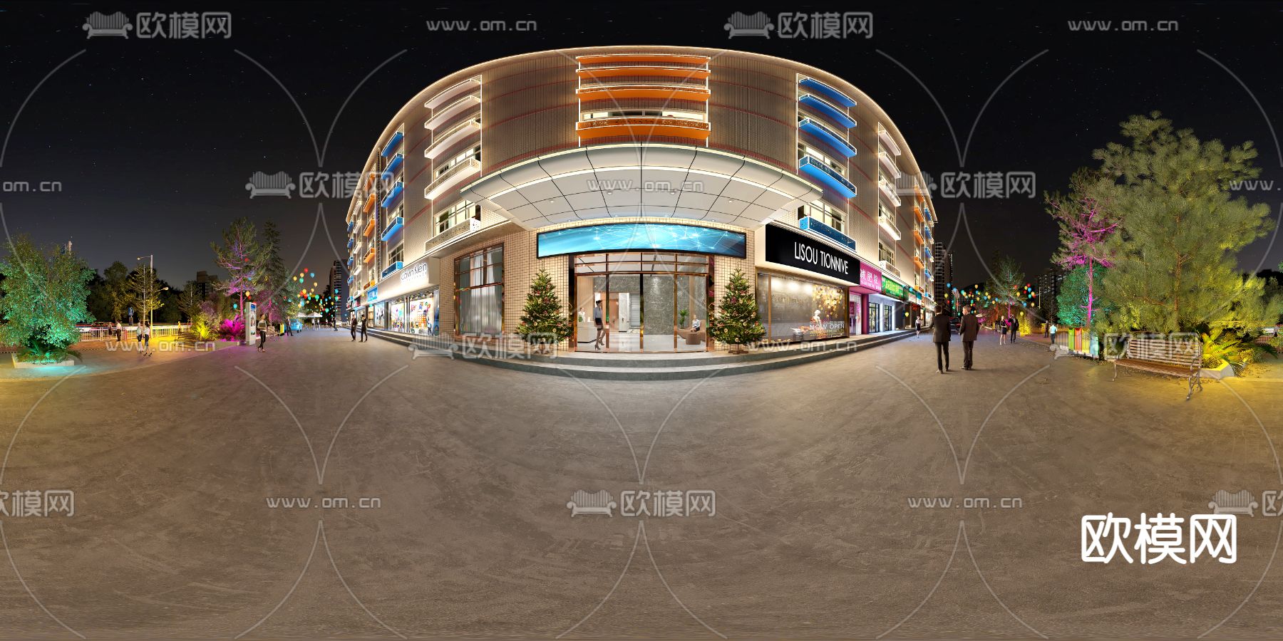 现代商业街夜景vr全景3d模型