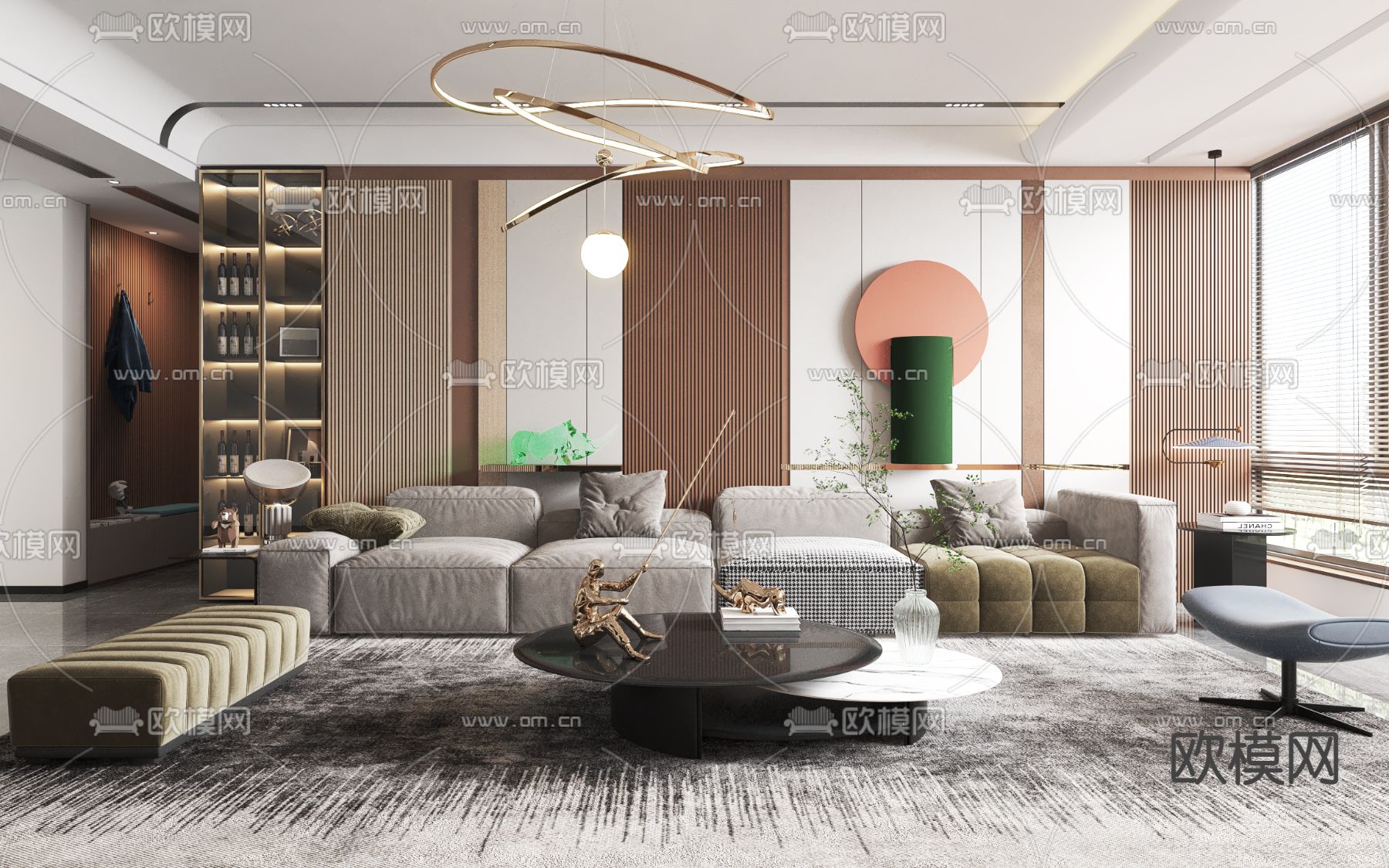 现代轻奢客厅3d模型下载（渲染图1）