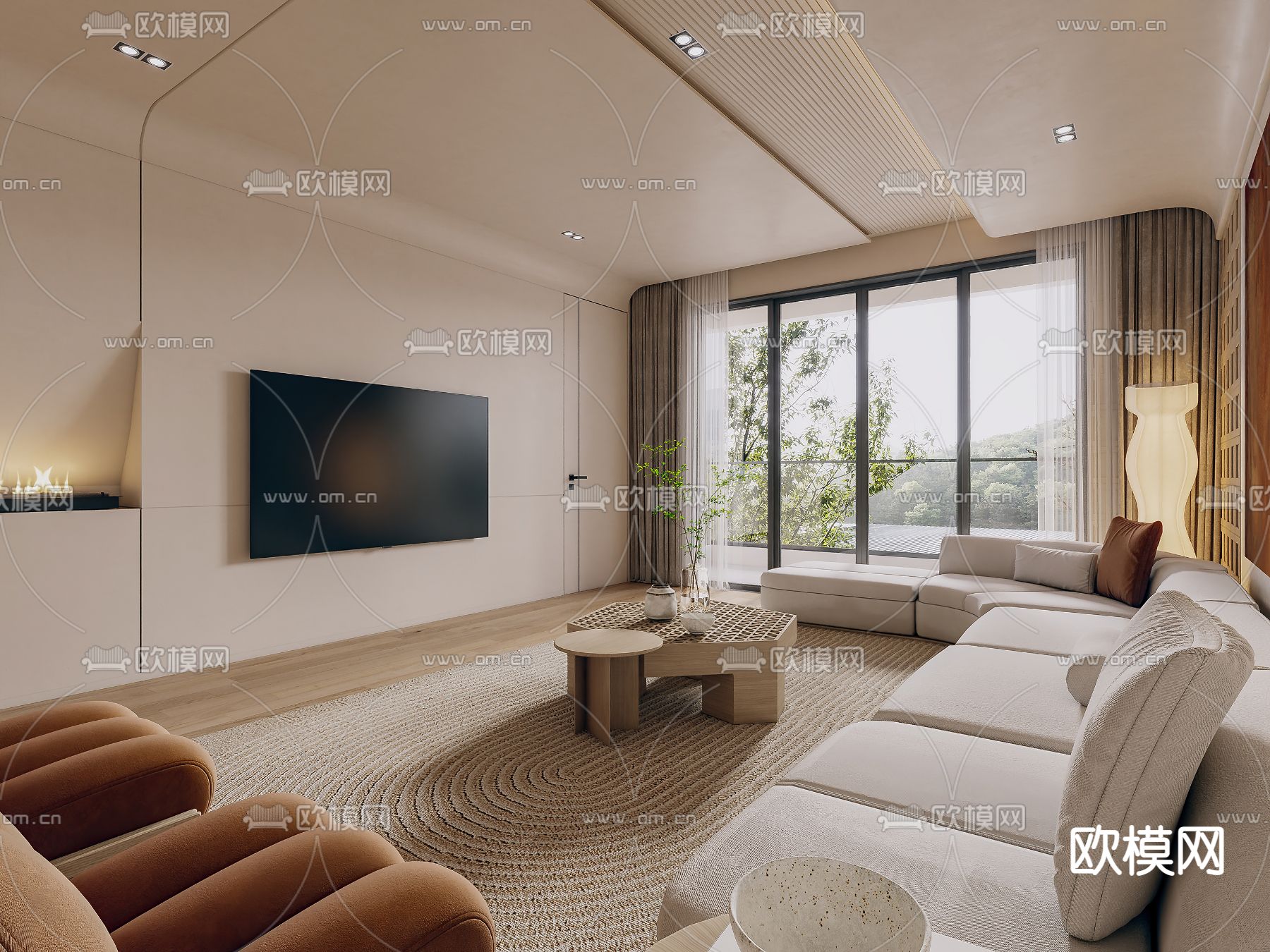 侘寂复式客厅餐厅3d模型下载（渲染图4）