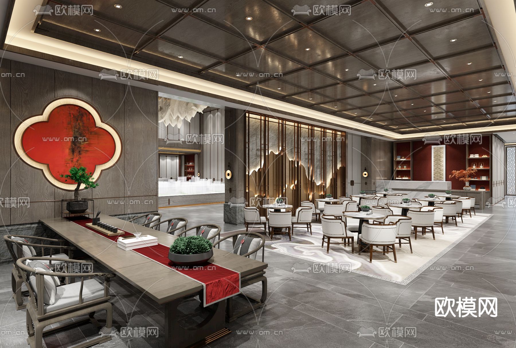 新中式售楼处洽谈区3d模型下载