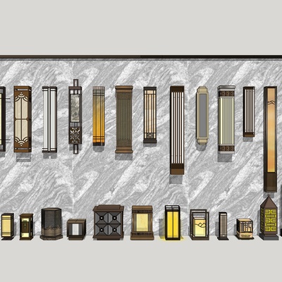 新中式壁灯地灯庭院灯su模型