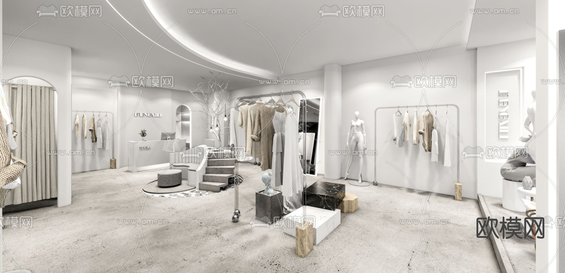 现代服装店su模型下载（渲染图1）