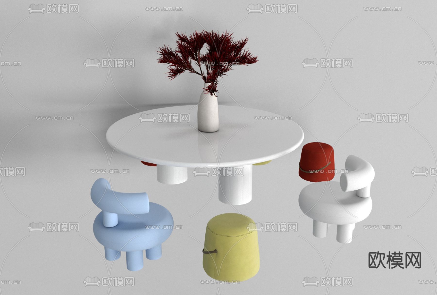 北欧儿童桌椅免费3d模型下载