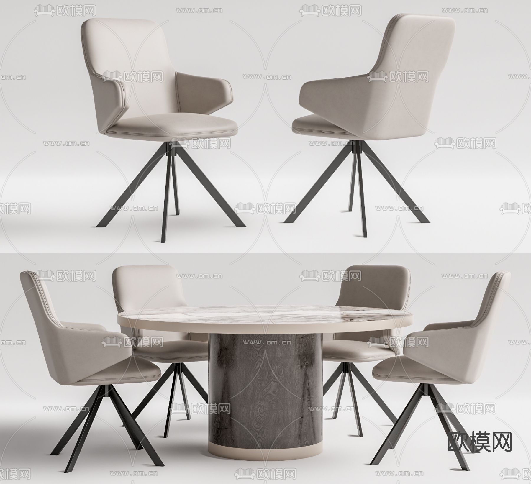 现代餐桌椅su模型下载（渲染图1）