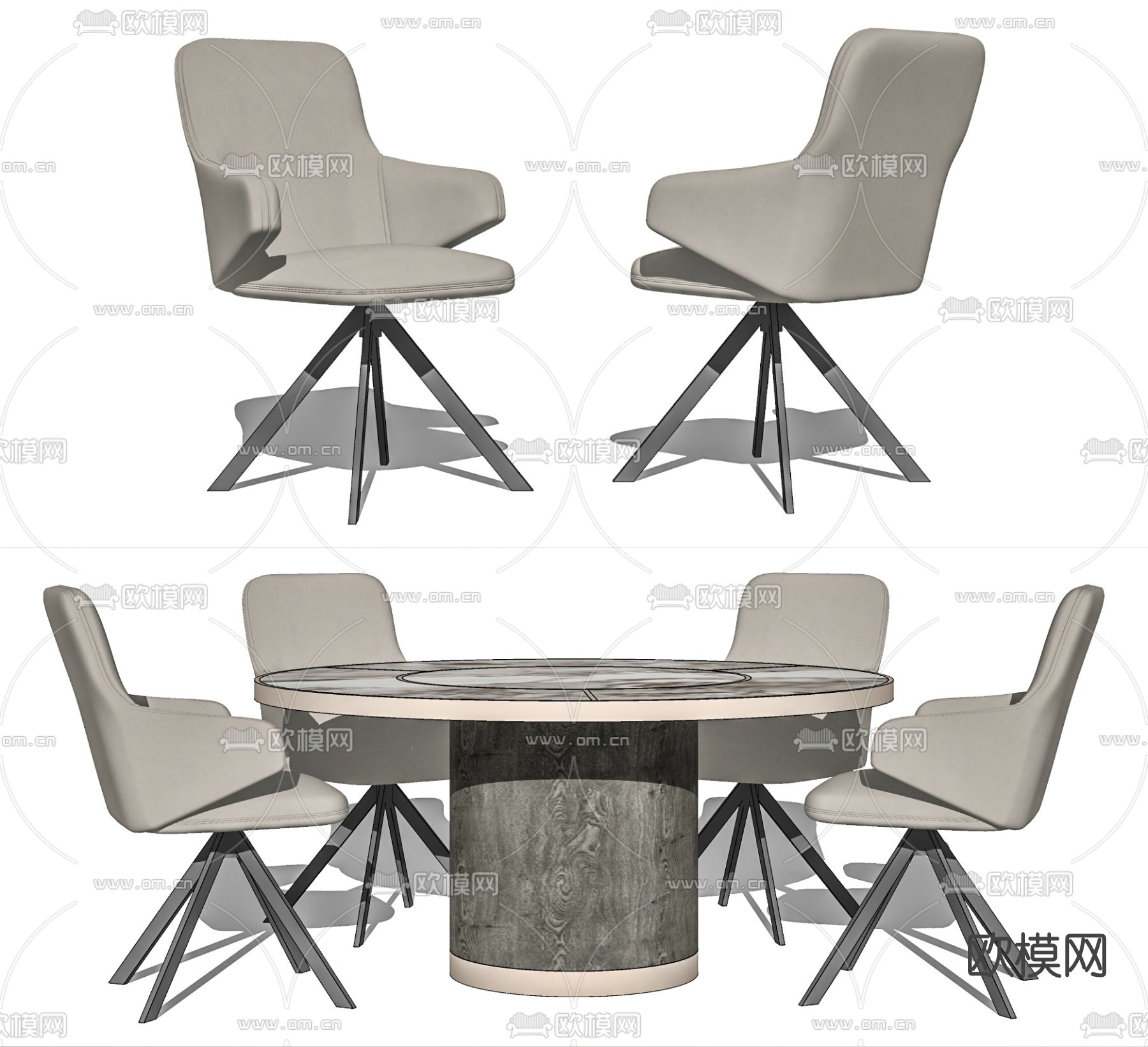 现代餐桌椅su模型下载（渲染图2）
