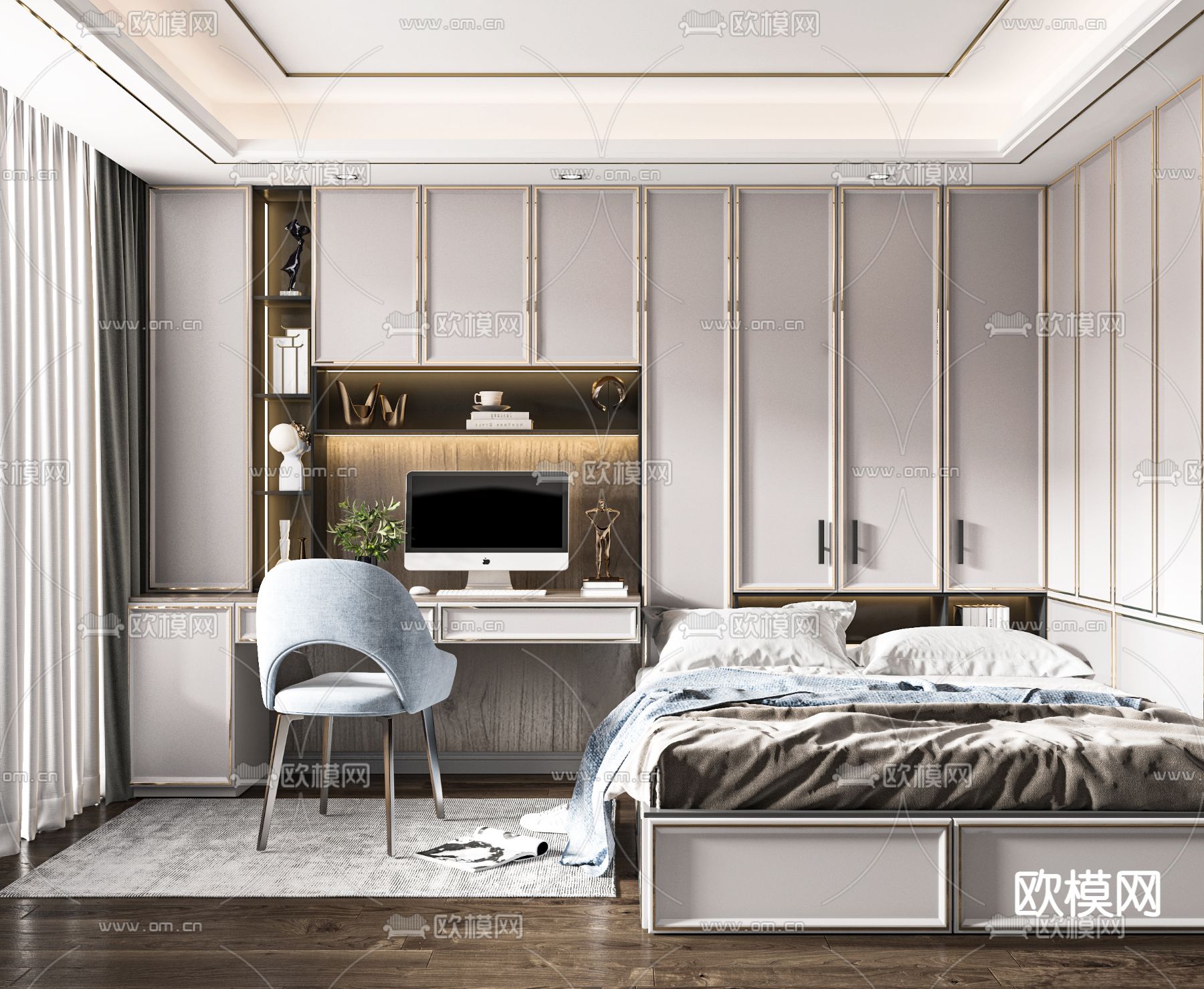 简欧榻榻米卧室3d模型下载