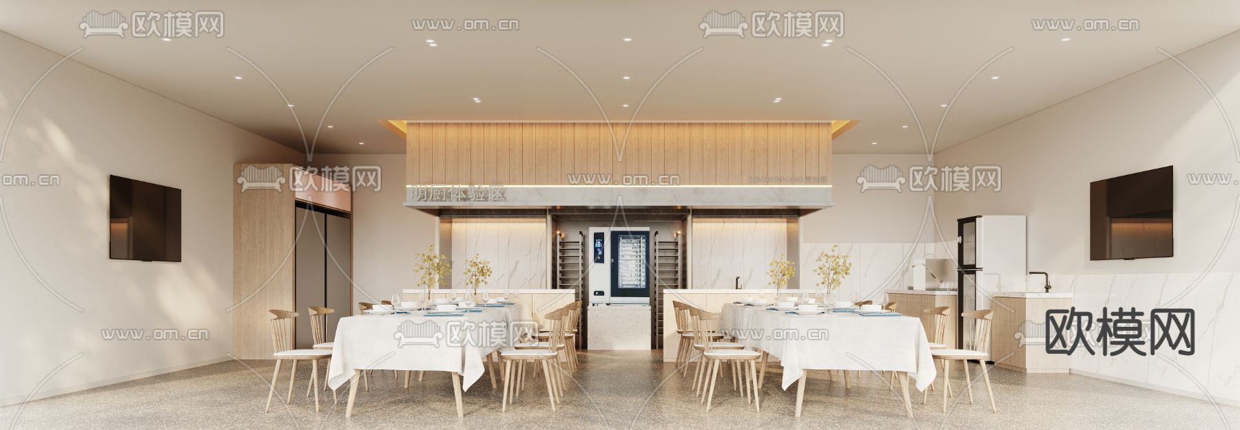 现代员工餐厅3d模型下载