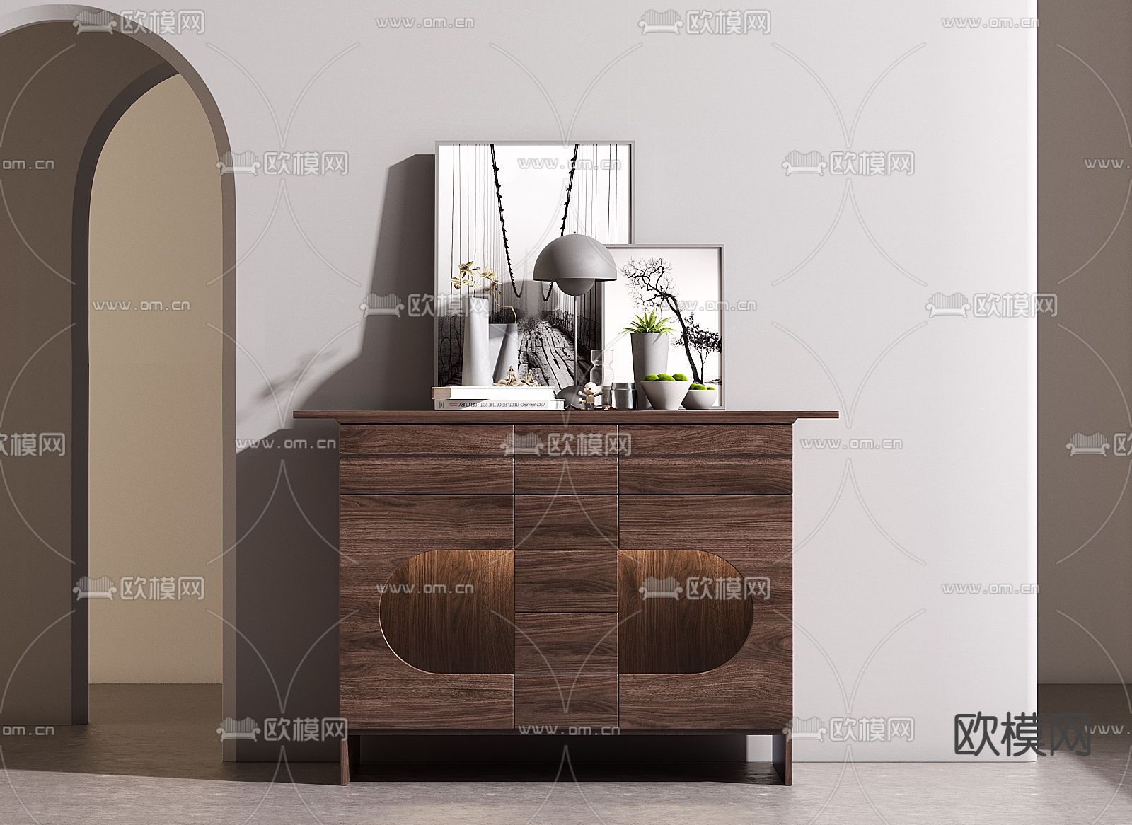 北欧实木玄关柜3d模型下载