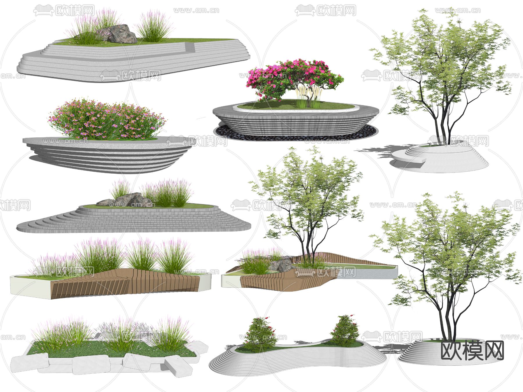 现代花坛景观树池su模型下载