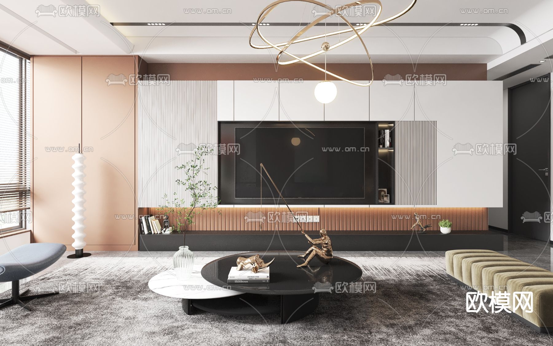 现代轻奢客厅3d模型下载（渲染图2）