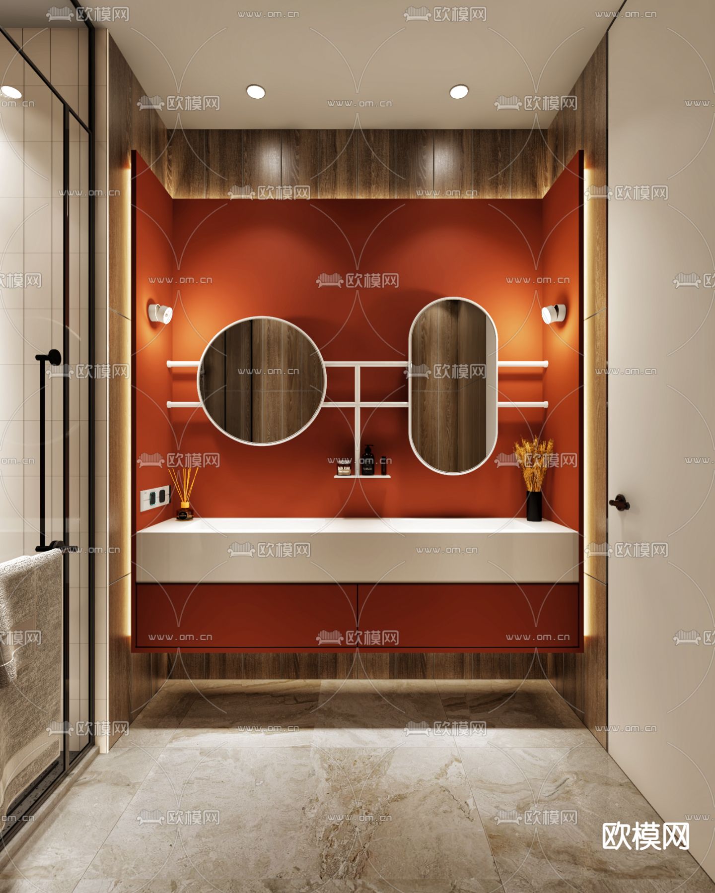 现代卫生间浴室3d模型下载（渲染图1）