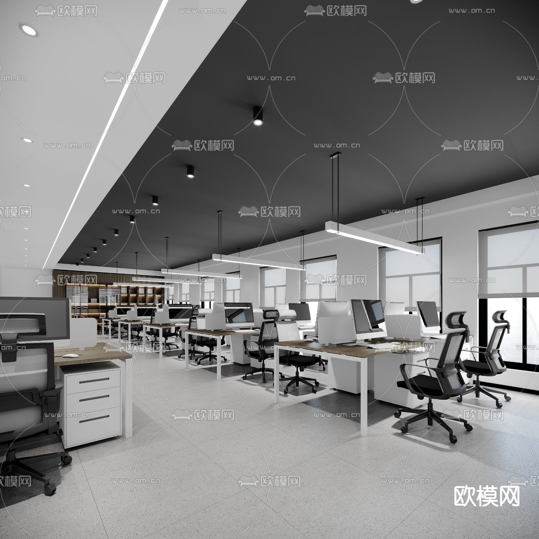现代敞开式办公区3d模型