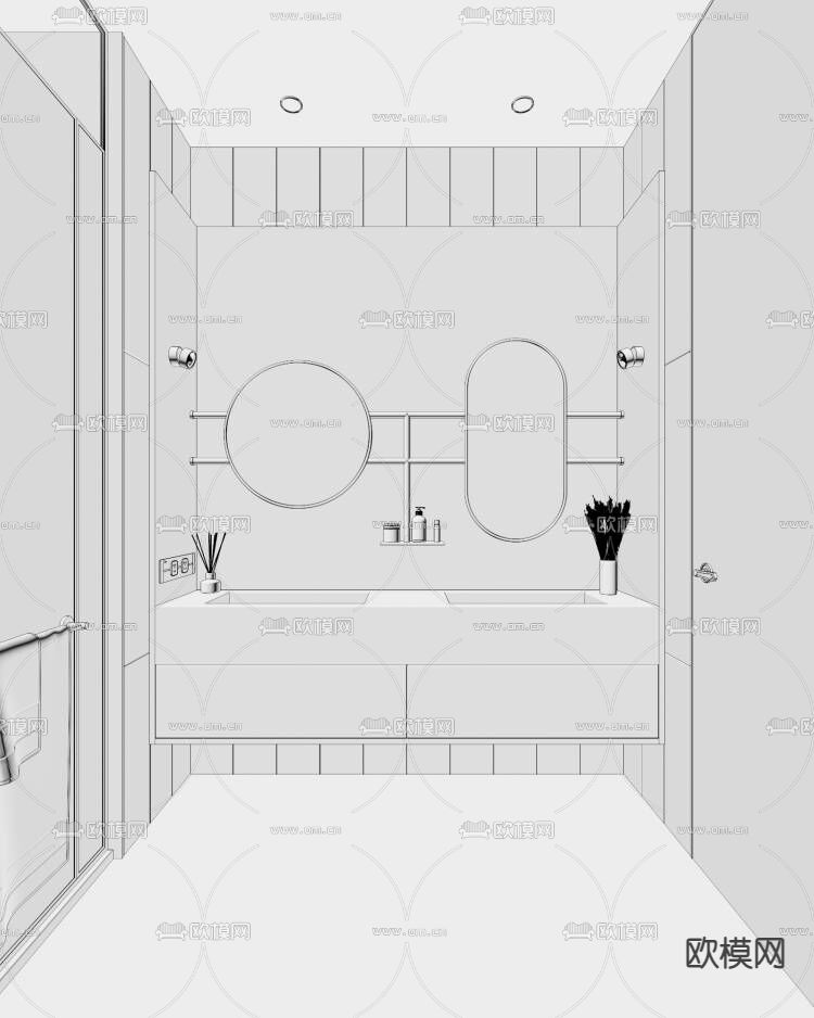 现代卫生间浴室3d模型下载（渲染图2）