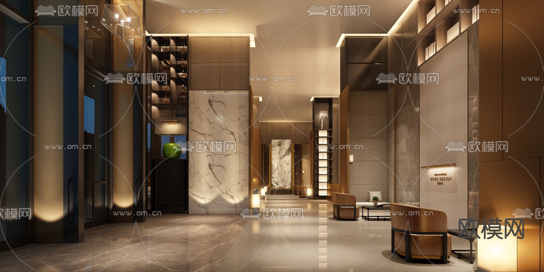 现代轻奢酒店大堂3d模型