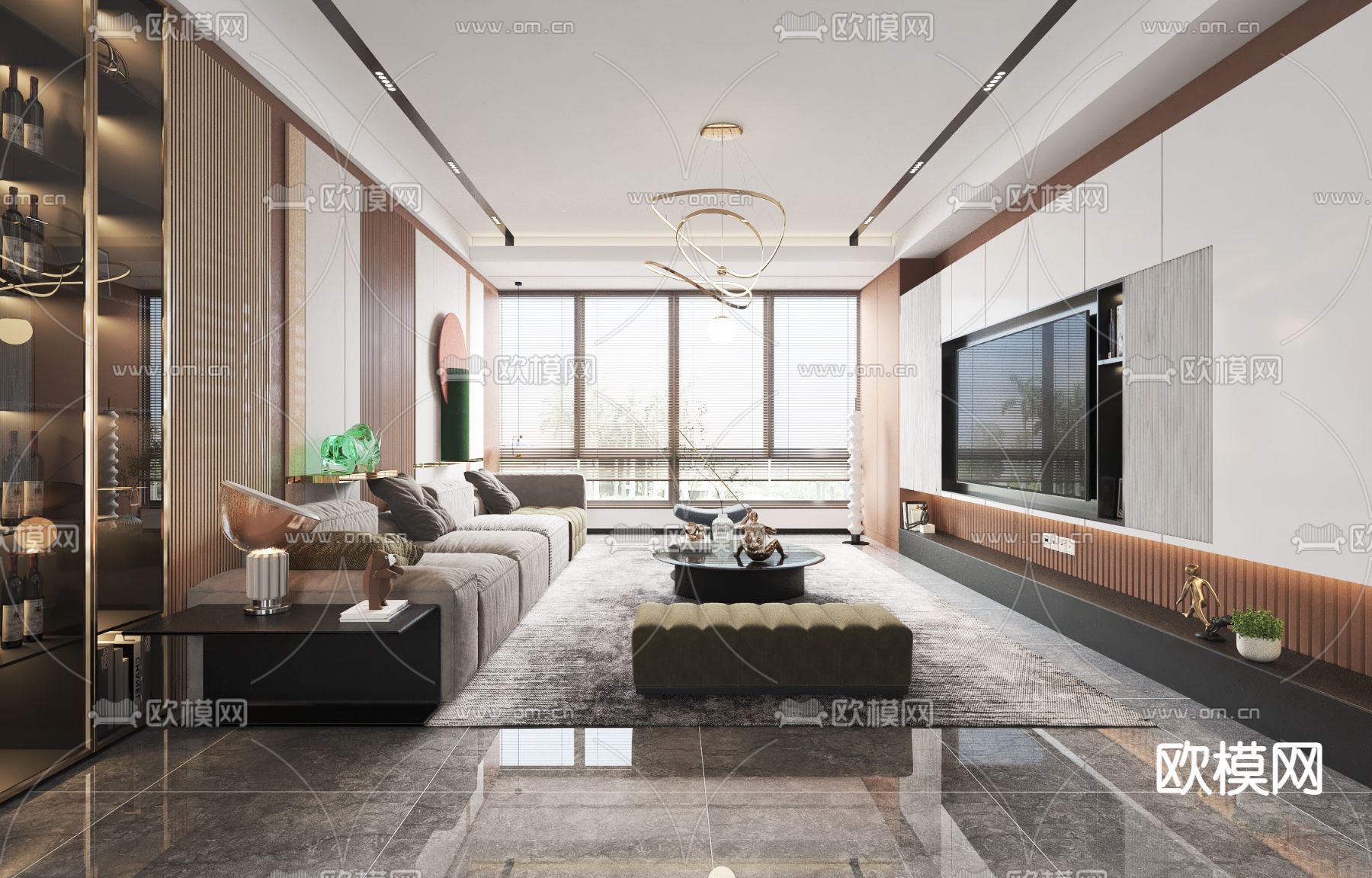 现代轻奢客厅3d模型下载（渲染图3）