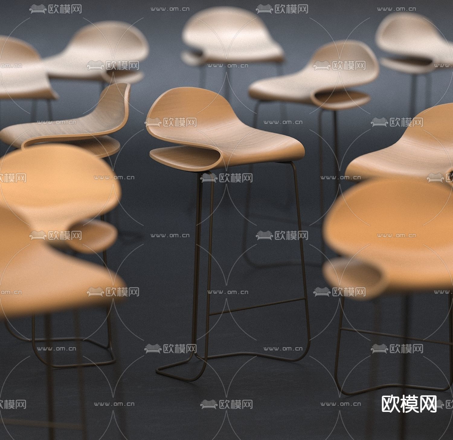 现代实木吧台椅3d模型