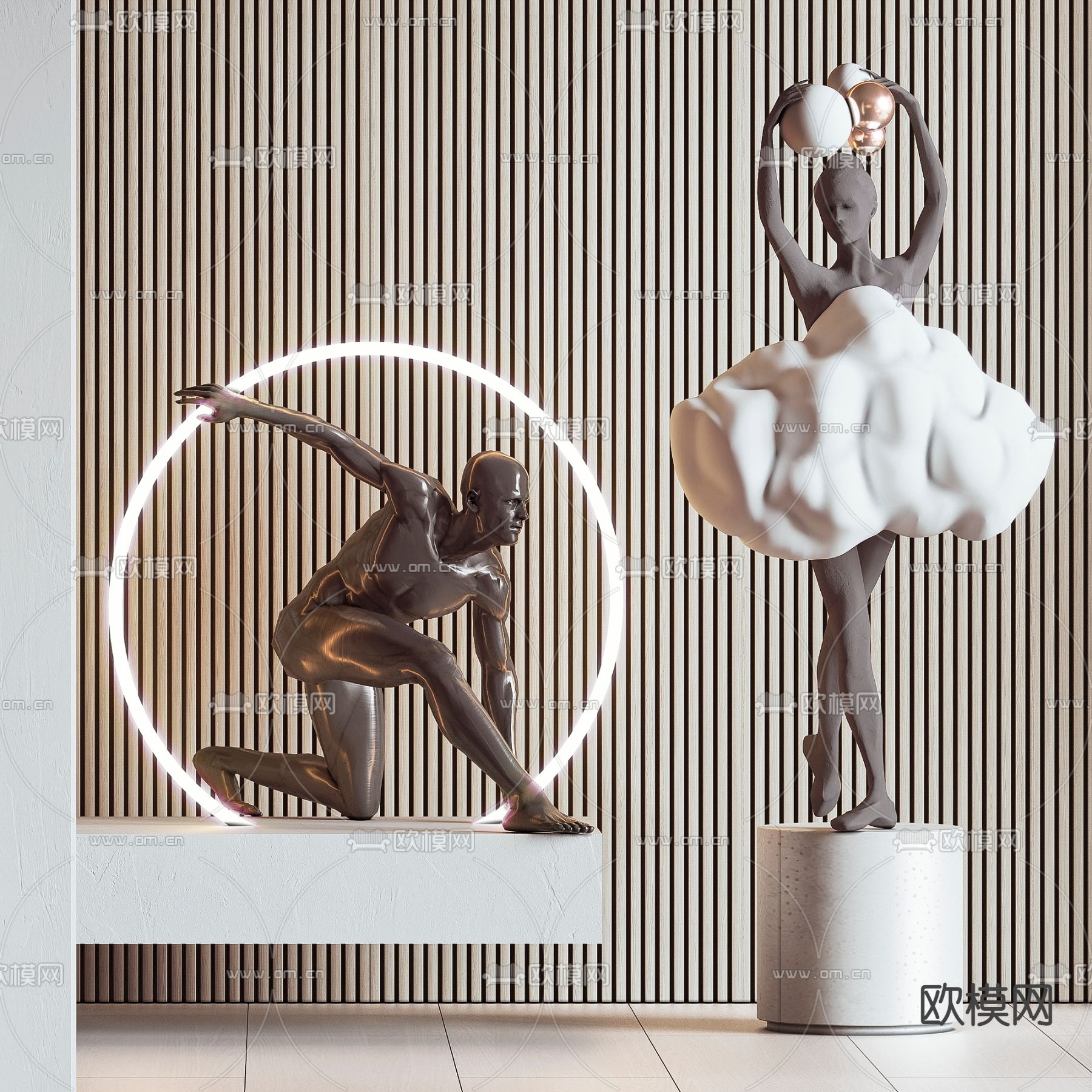 现代人物雕塑摆件3d模型