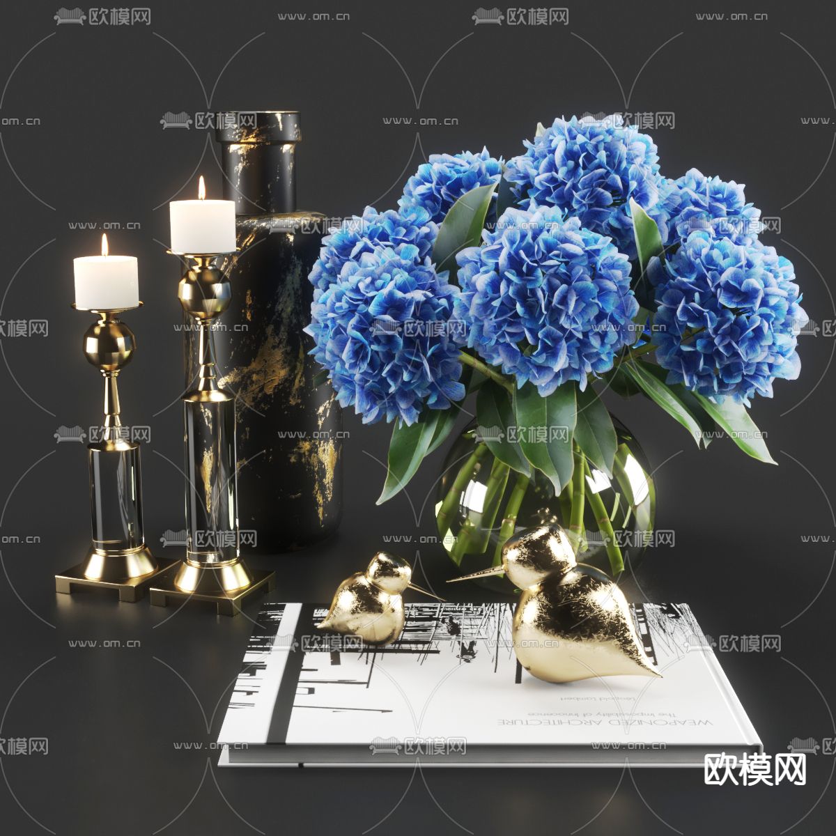 欧式书籍花瓶烛台摆件3d模型下载