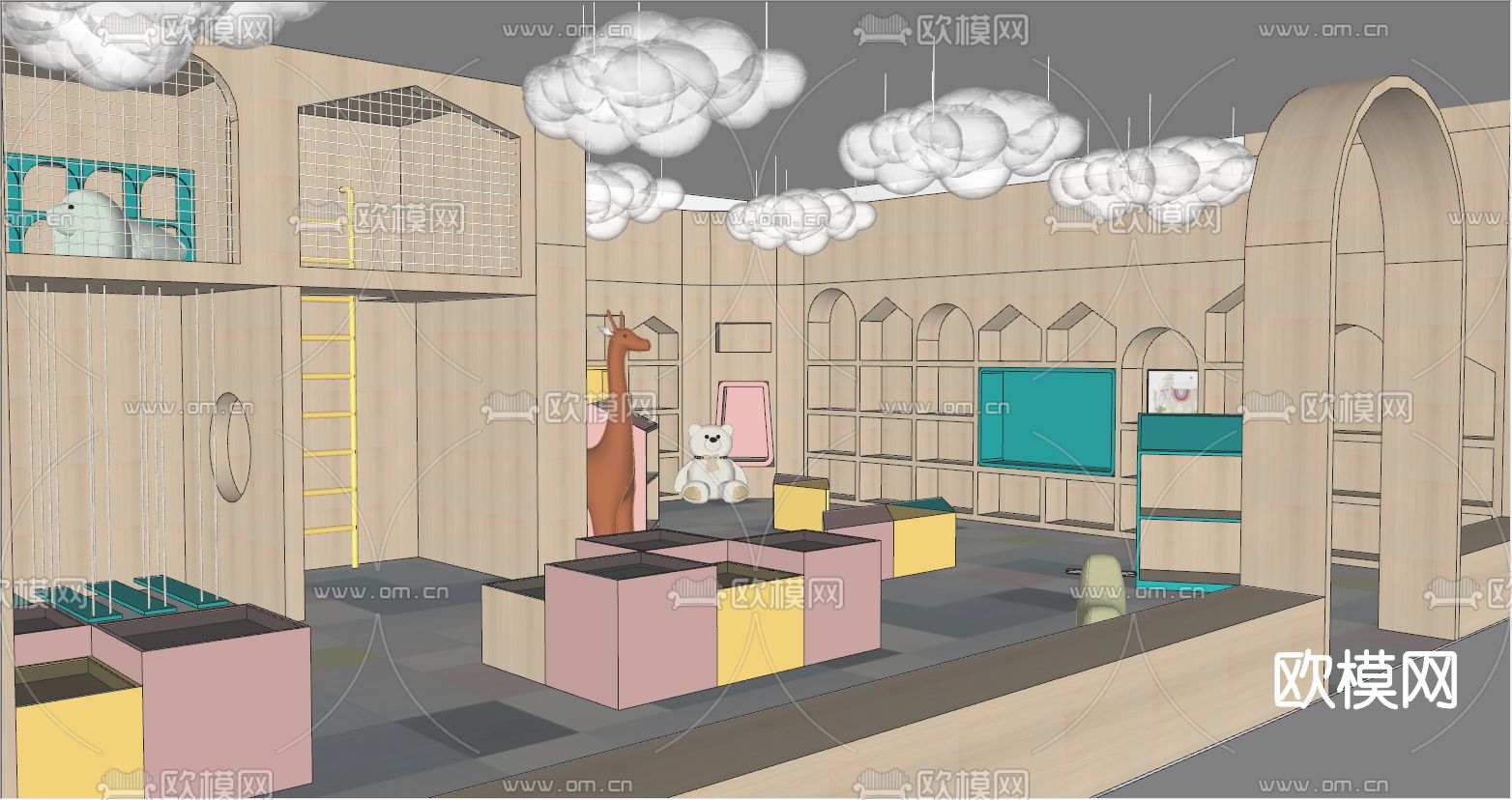 现代幼儿园绘本区su模型下载（渲染图1）